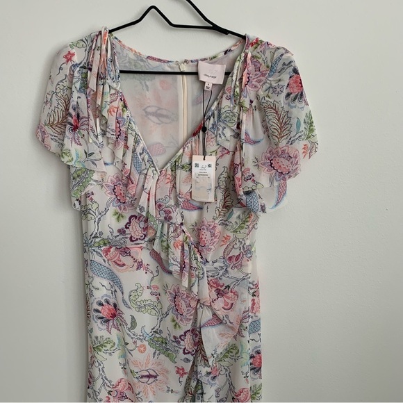 CINQ À SEPT Sheilla Floral Ruffle Midi Dress Size 6 Plunging V-Neck Flounce - Picture 6 of 9